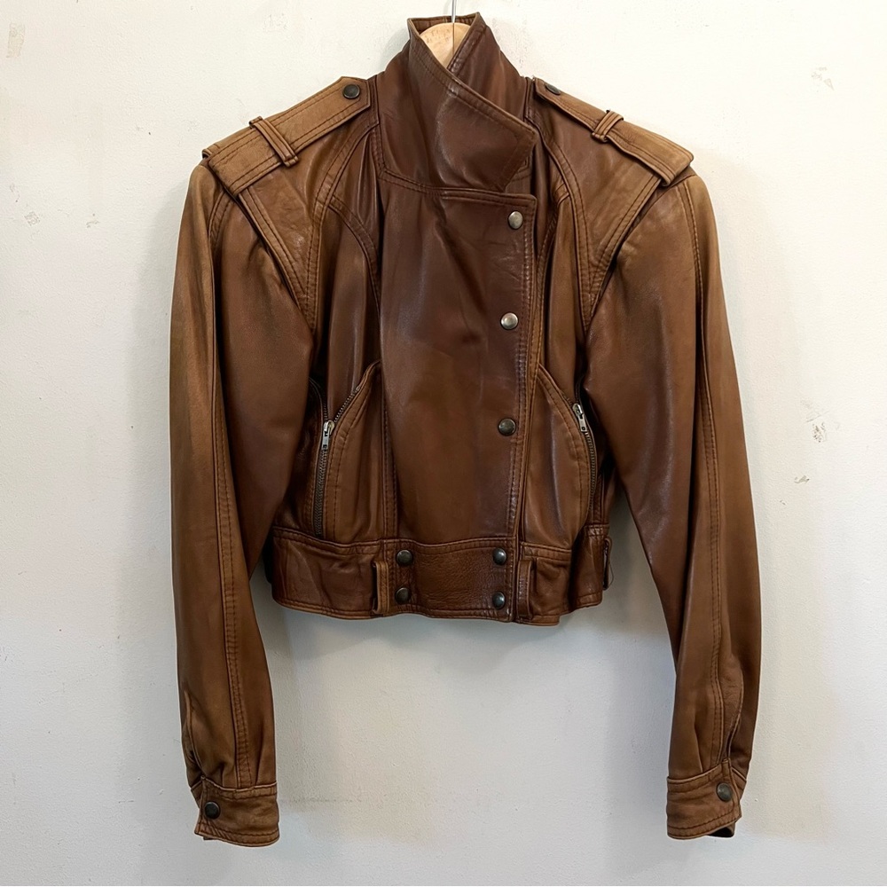 Genuine leather buttery soft brown motorcycle jacket, Small - Picture 3 of 6